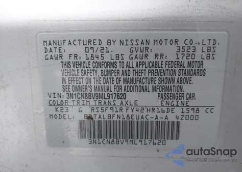 2021 Nissan Versa S 5-Speed Manual Transmission from USA, damaged, VIN 3N1CN8BV9ML917620